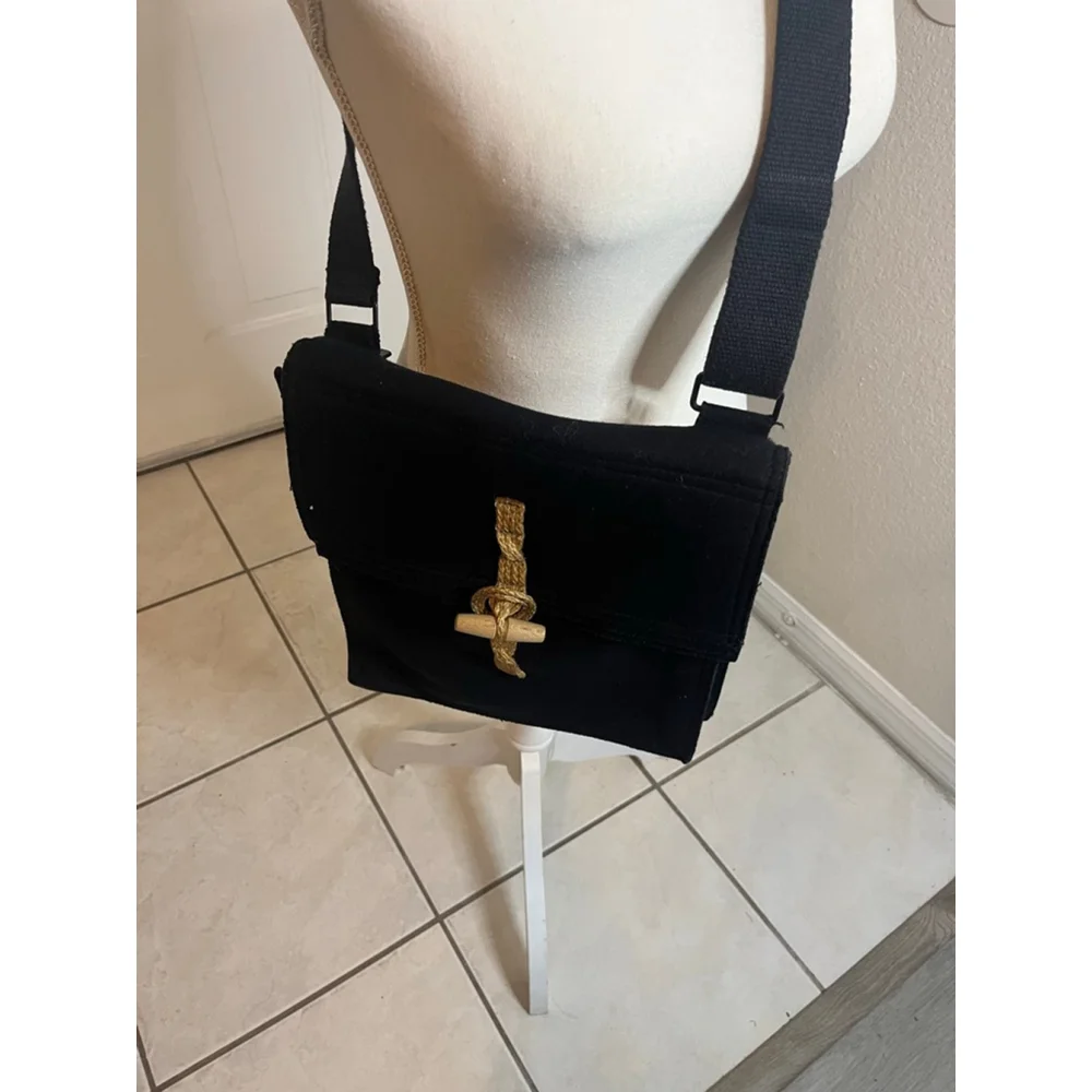 Vintage Dior Black Felt Crossbody Bag Purse Medium Size
